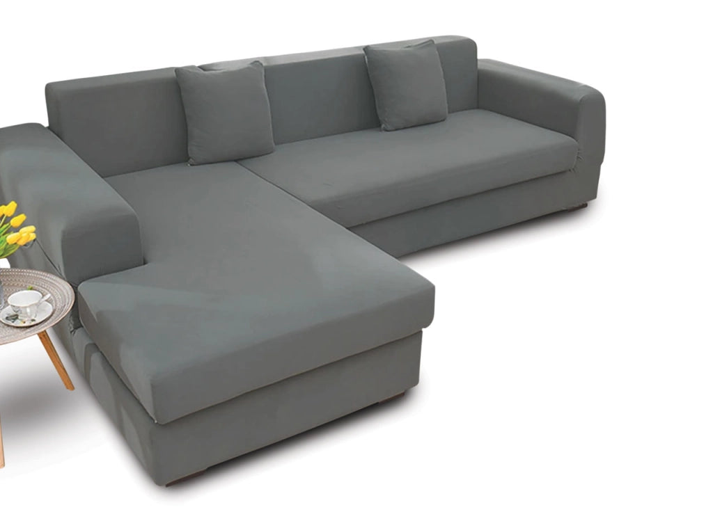 Copridivano Antimacchia Elasticizzato Penisola Componibile Tinta Unita Modello Perfetto - 2 Posti - Grigio Scuro