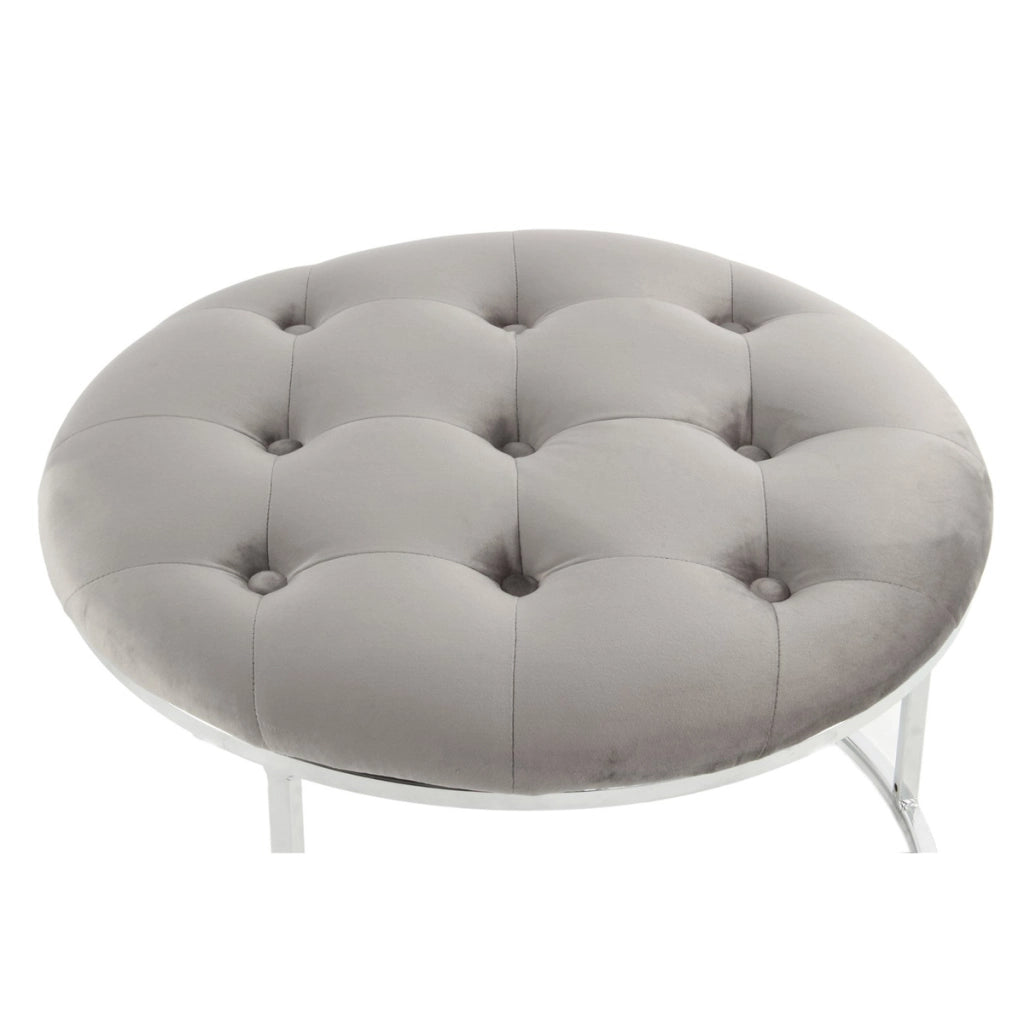 Set di 2 Pouf Becky in Velluto Grigio e Argento