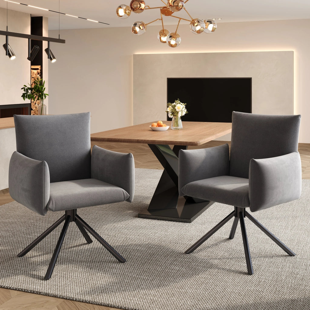 Set di 6 sedie da pranzo imbottite - Zephmum- Gambe in metallo, girevole 360¡ã, supporto lombare, velluto grigio