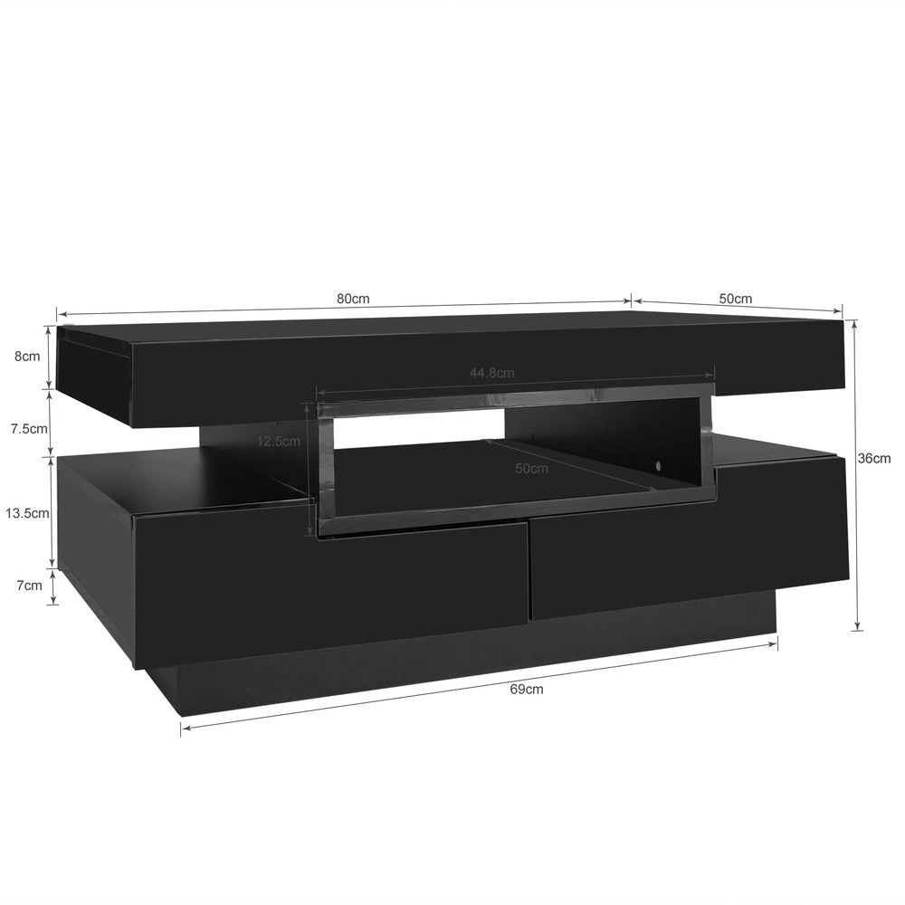 Tavolino da Caff¨¨ con LED e Cassetti Lucido ¨C MINIMAL ¨C Nero/Bianco