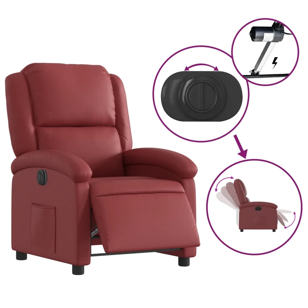 Poltrona | Sedia Relax Reclinabile Elettrica Rosso Vino in Similpelle