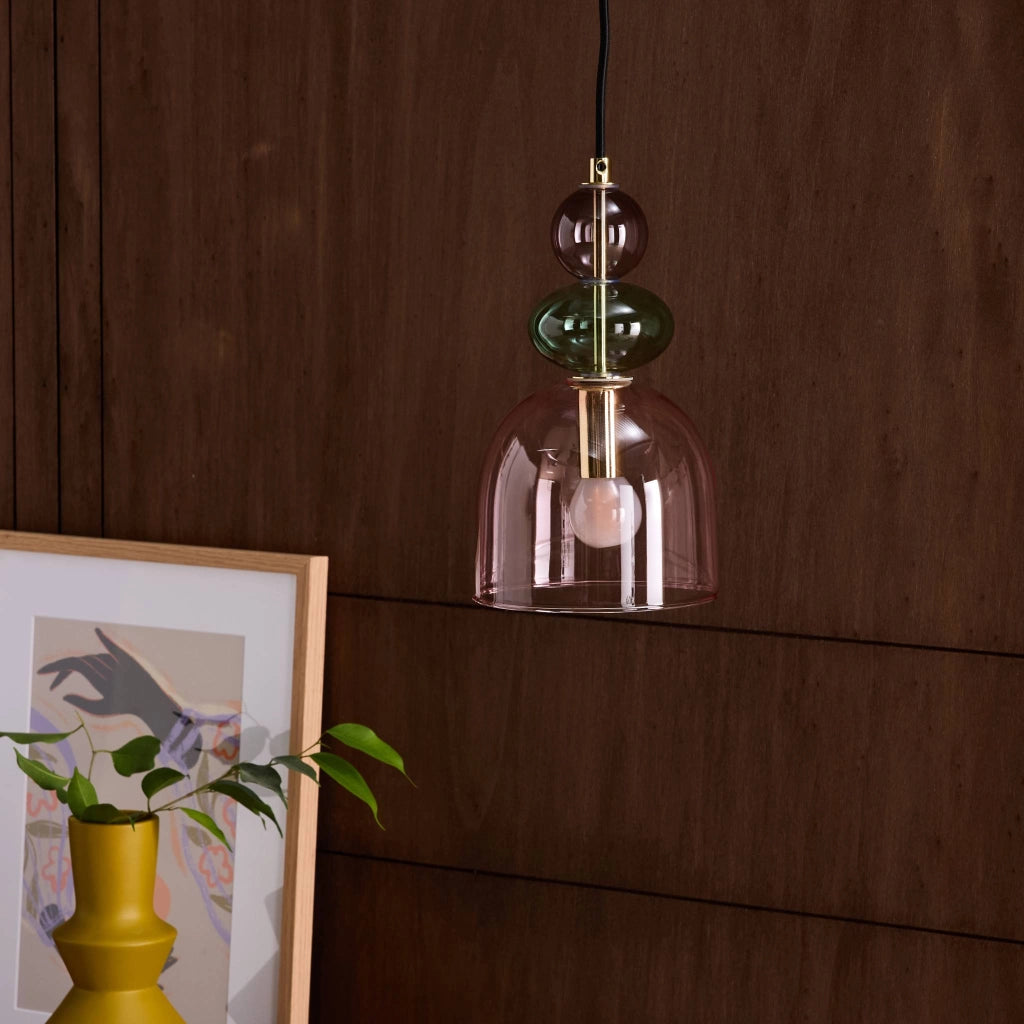 Lampada a sospensione in vetro, ø15cm, rosa