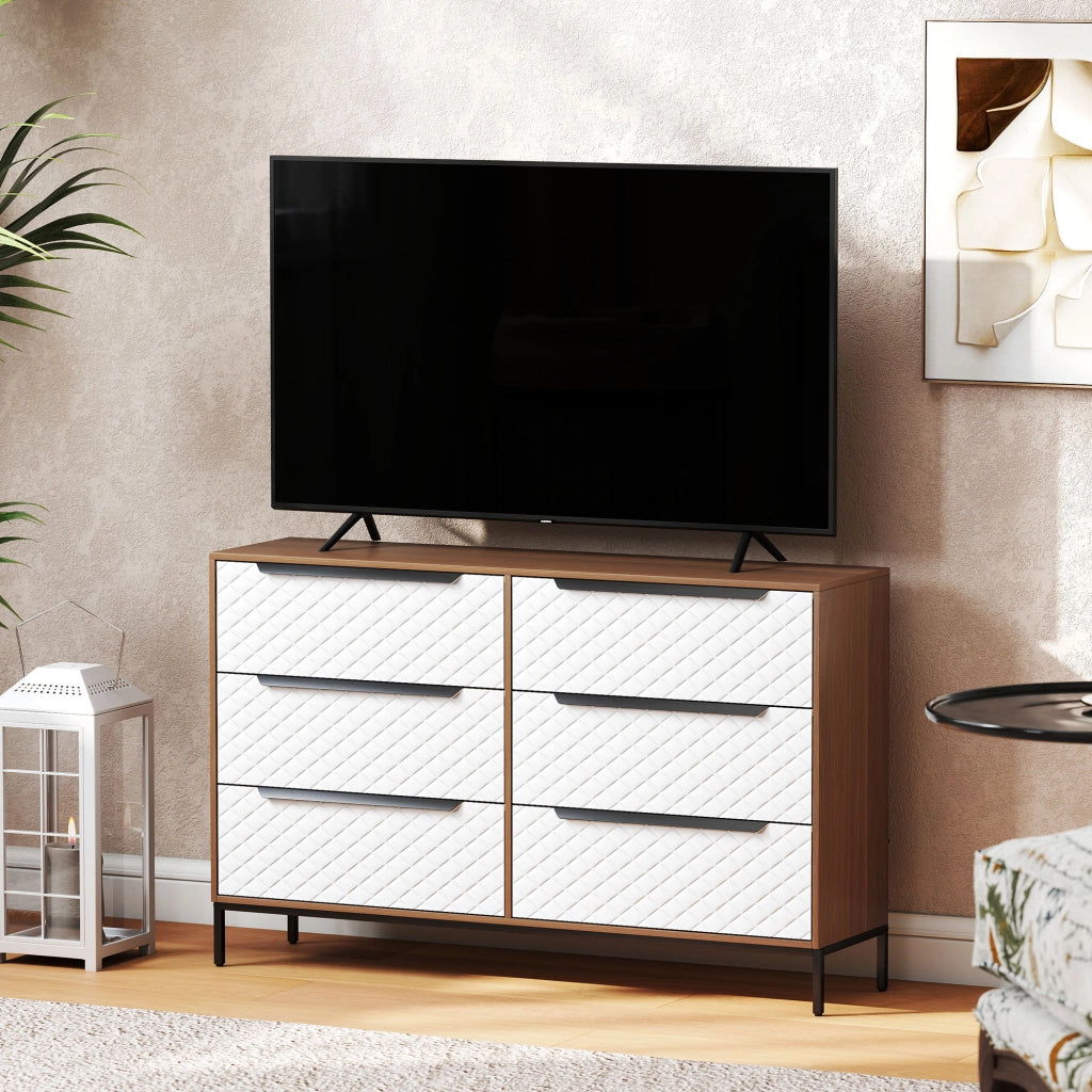 Cassettiera con 6 Cassetti Tessuto Diamante ¨C zephmum ¨C Naturale e Bianco