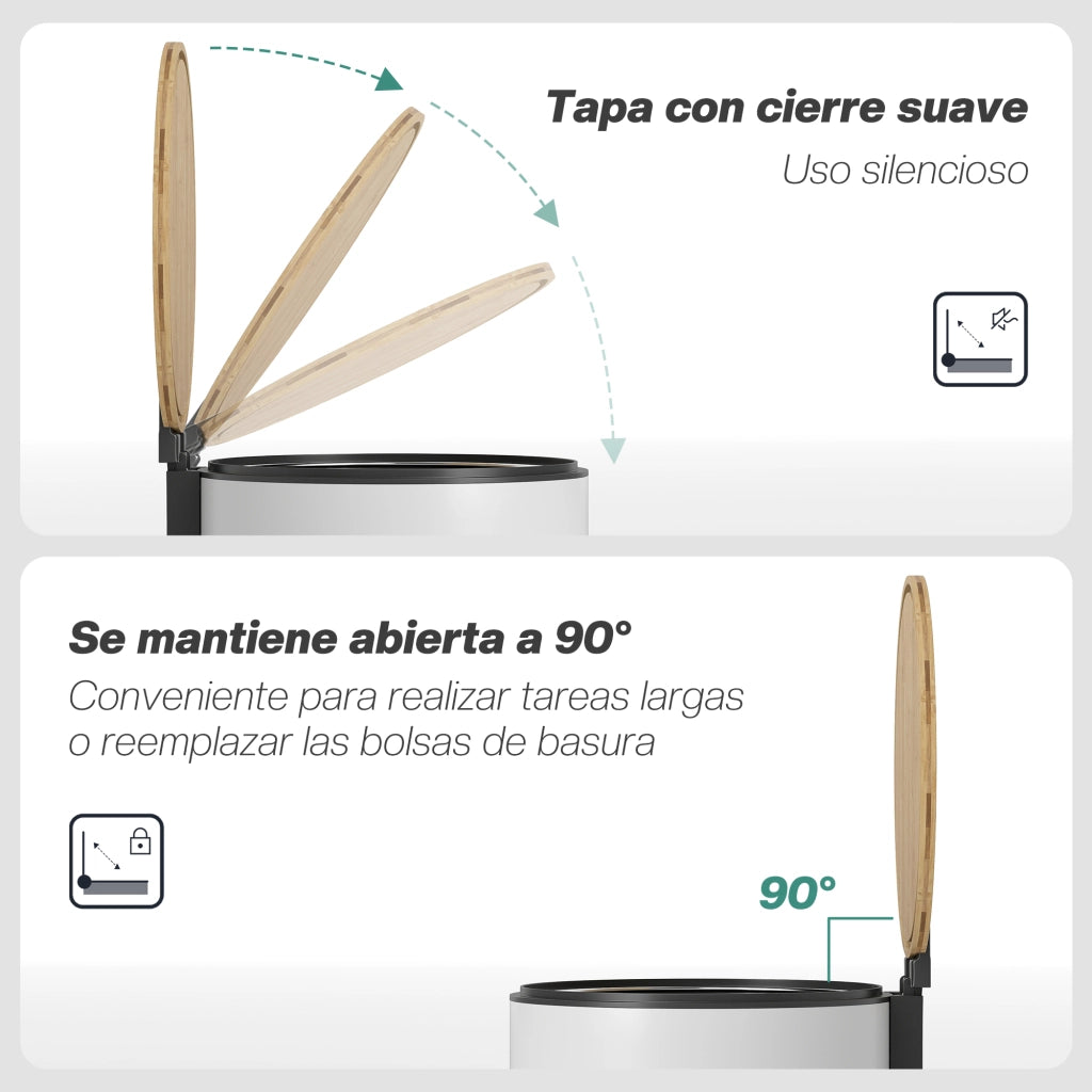 Cestino 30L con Pedale e Tappo in Bamb¨´ ¨C Zephmum ¨C Bianco