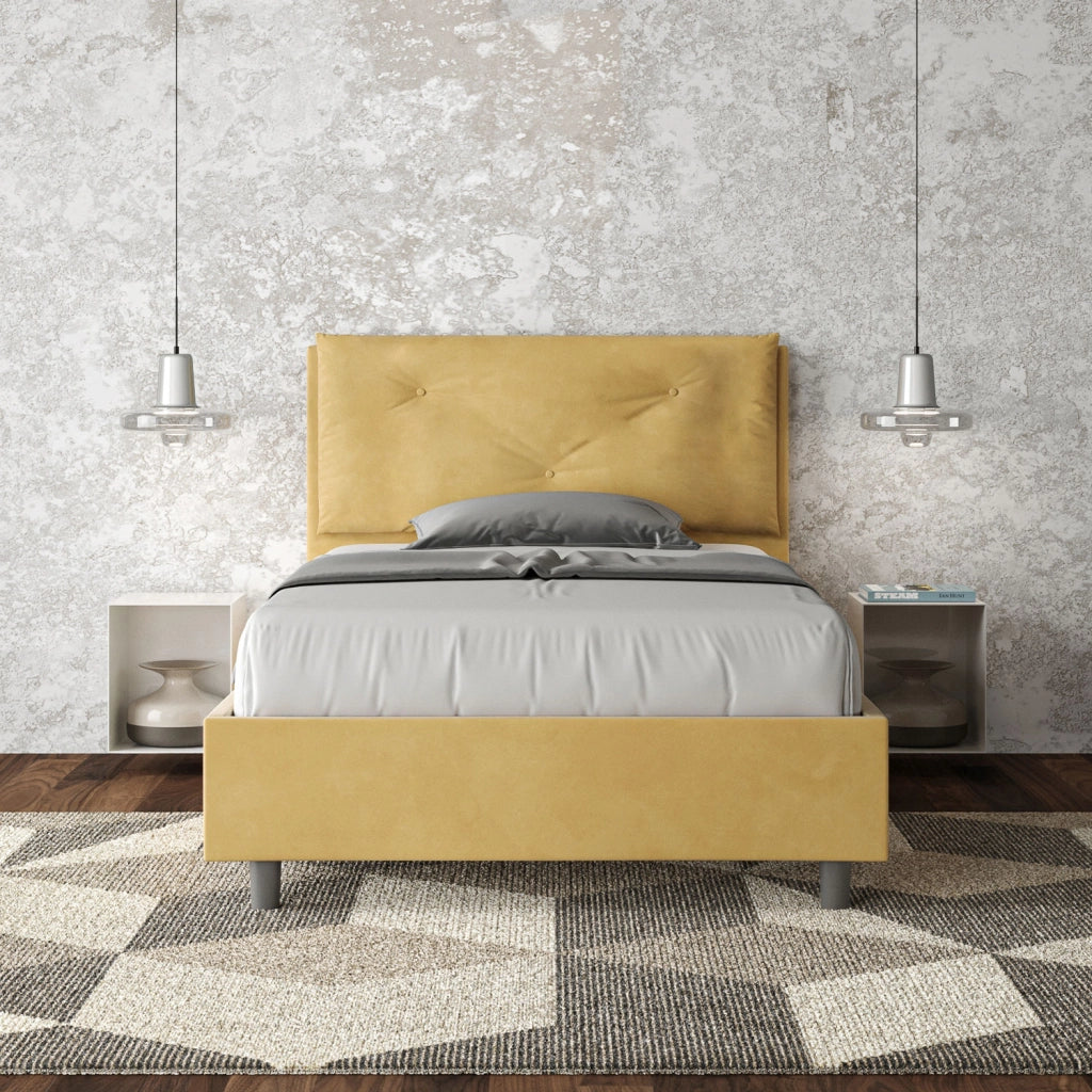 BS COM Letto una piazza e mezza con rete imbottito 130x190 microfibra ocra Large