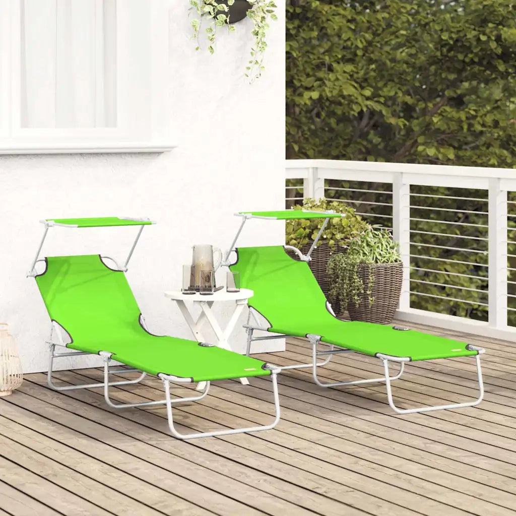 2 pz Lettino Prendisole | Sdraio da giardino | Lettino da sole Verde 58 x 188 x 77cm Poliestere