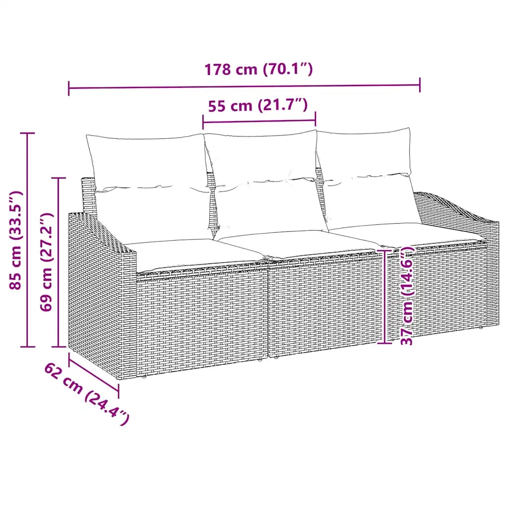 Set di divani con cuscino 3 pcs Grigio polyrattan 3346579