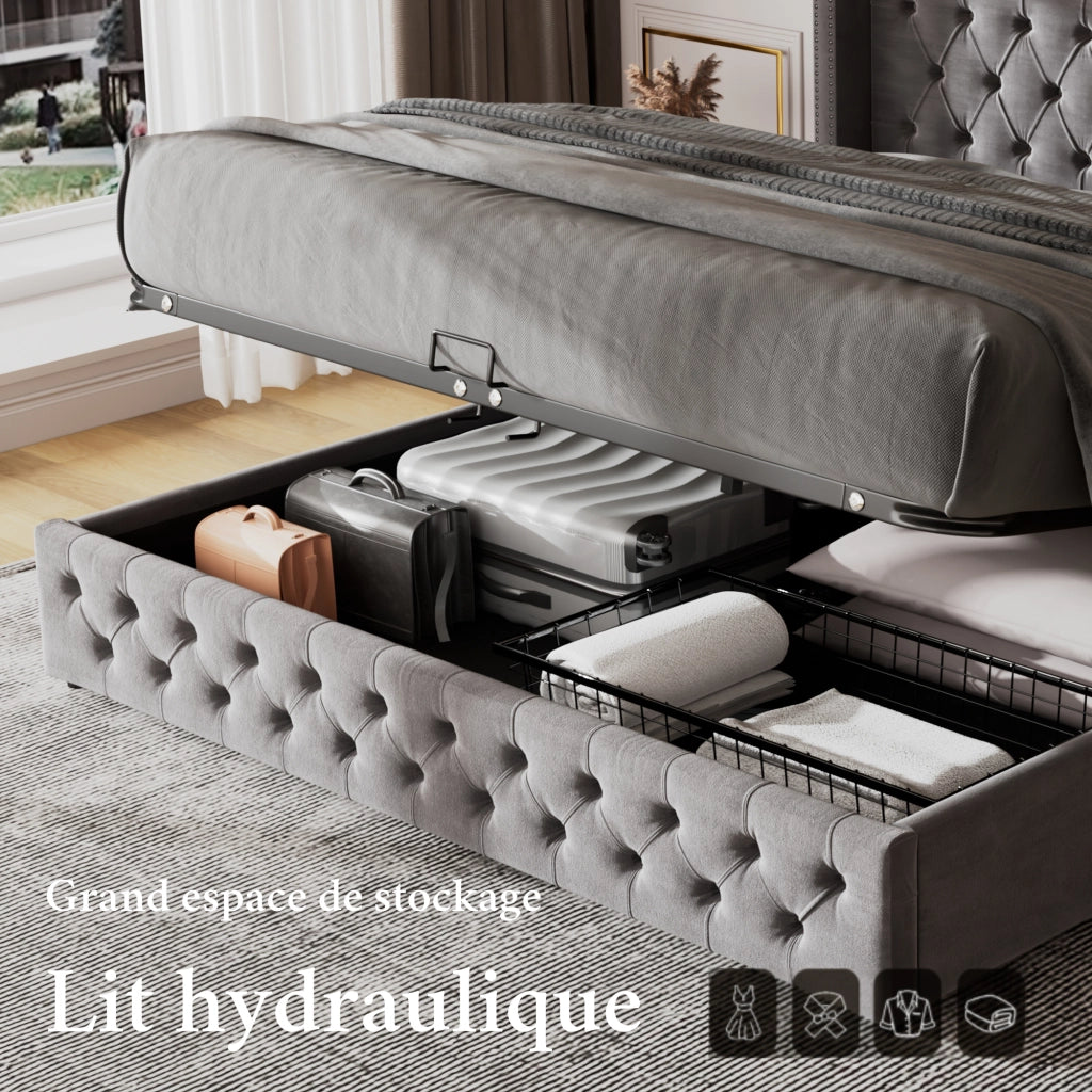 letto imbottito velluto grigio 140 x 190 cm