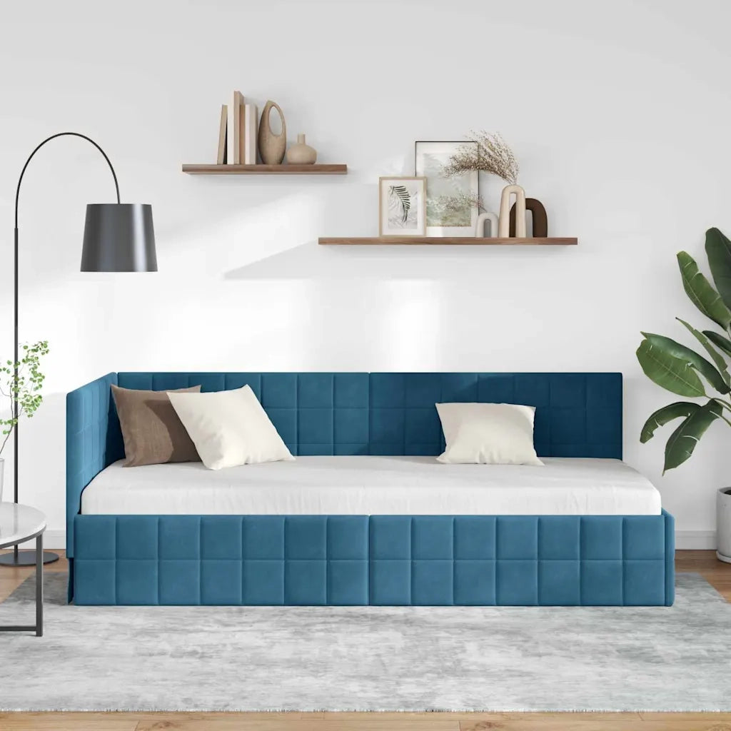 Cornice del letto ad angolo Blu 80 cm x 200 cm Velluto 42016367