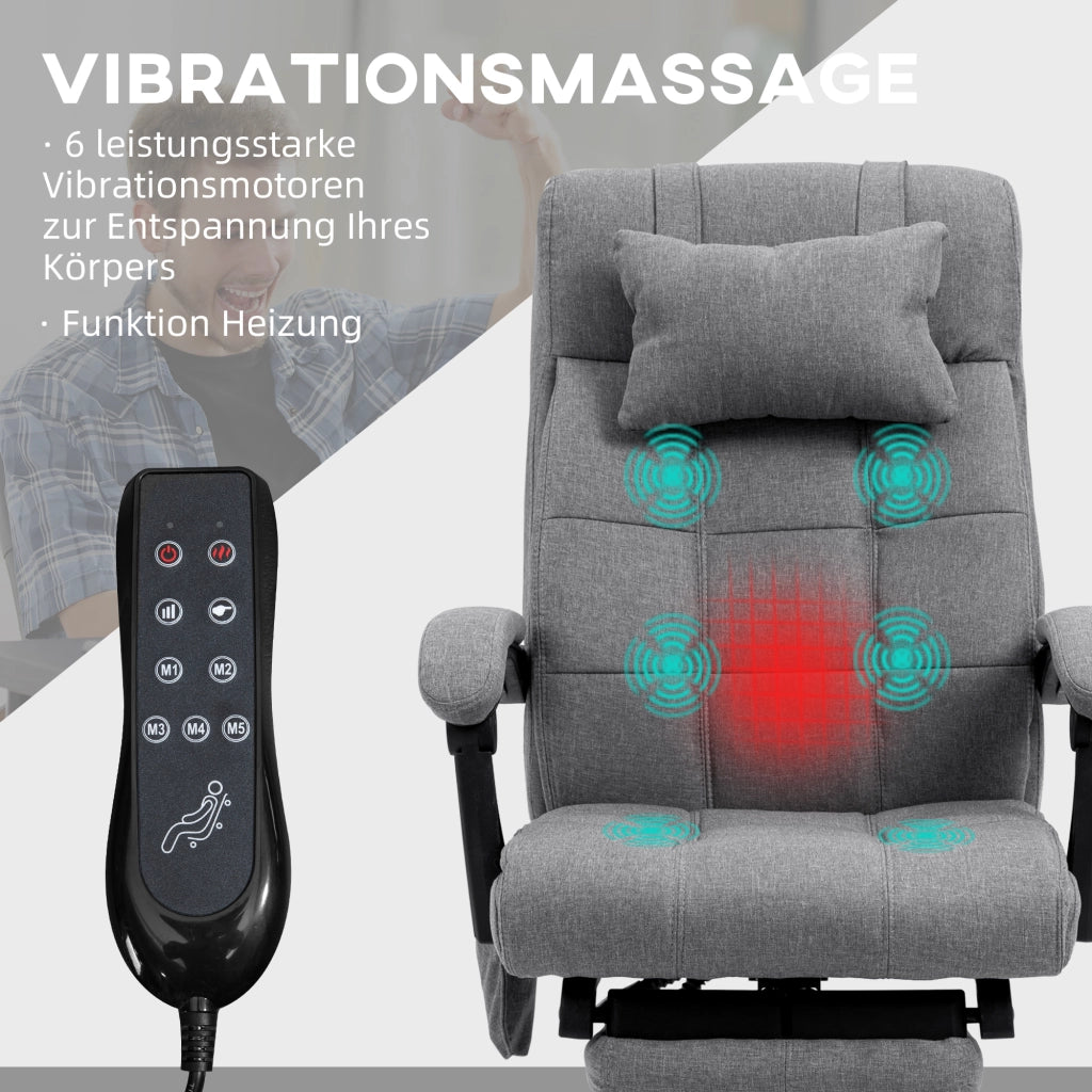 Sedia da ufficio con funzione massaggio, ergonomicamente regolabile in altezza, con riscaldamento lombare, poggiapiedi, poggiatesta, poliestere,