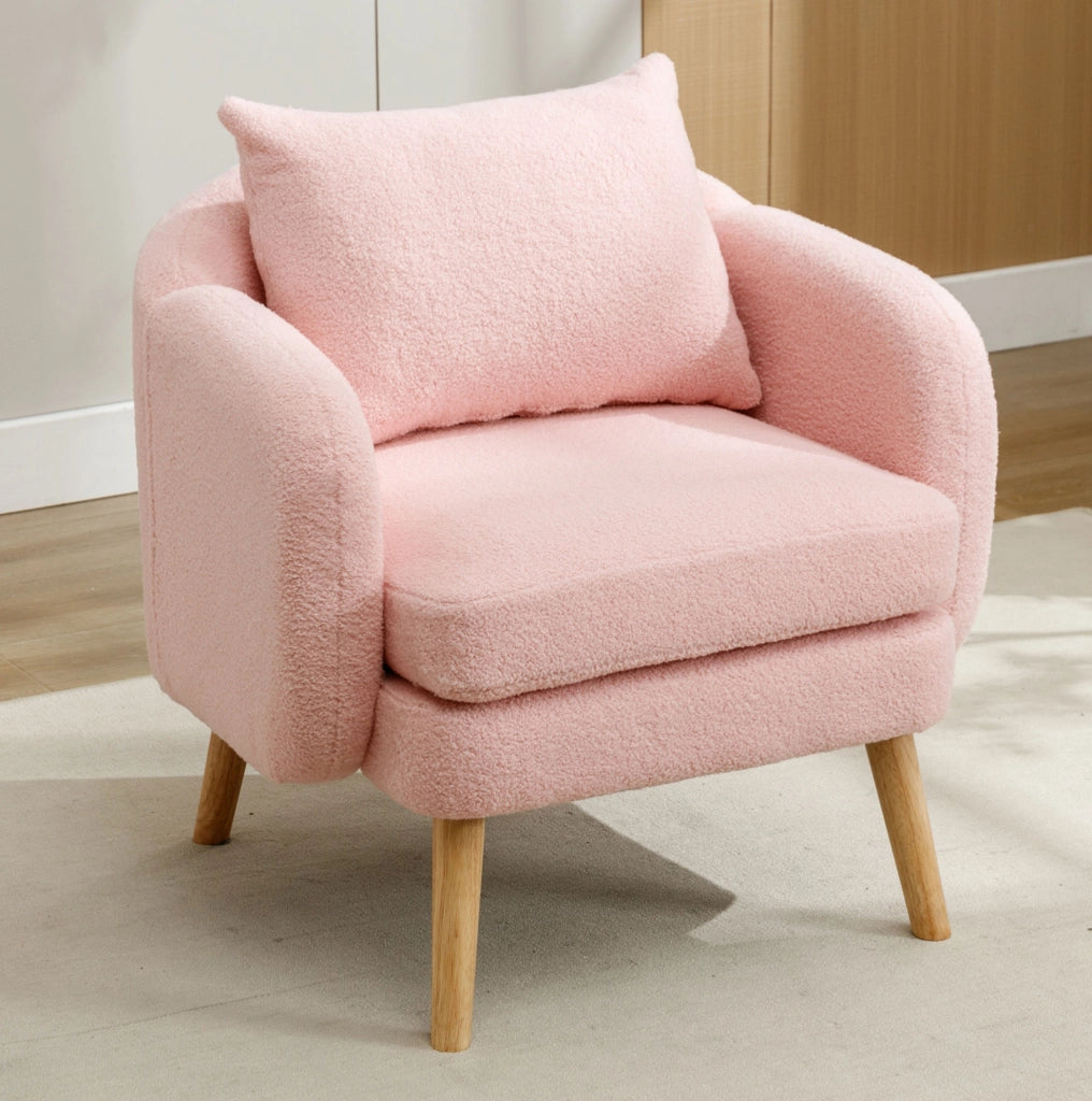 Poltrona 1 posto con cuscino di sostegno in tessuto teddy rosa