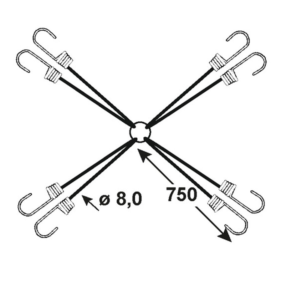 CAVO ELASTICO A RAGNO D.8X750MM CON 8 GANCI