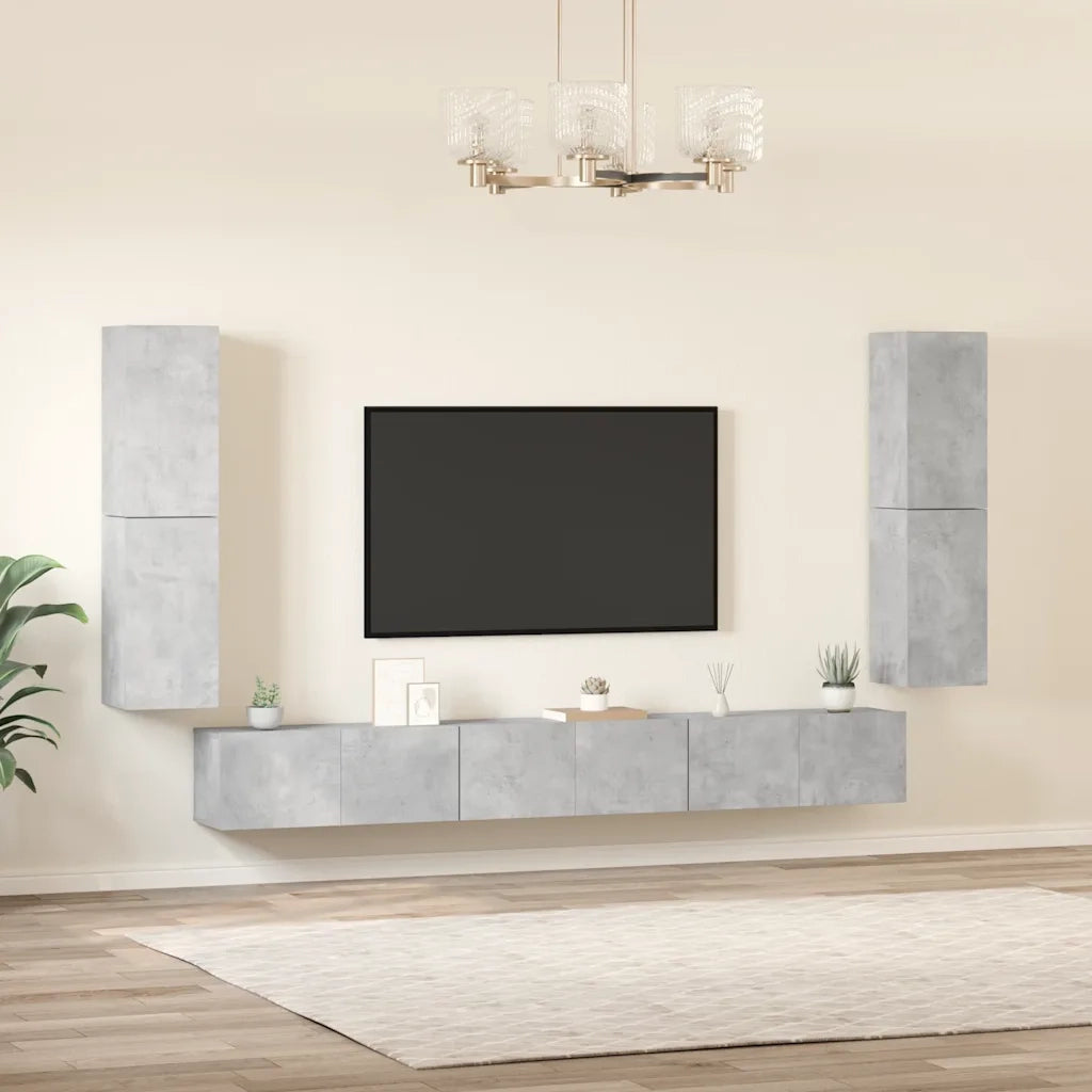 Set di Mobili Porta TV 7 pz | Armadietto TV | Mobile Porta TV Grigio Cemento in Legno Multistrato