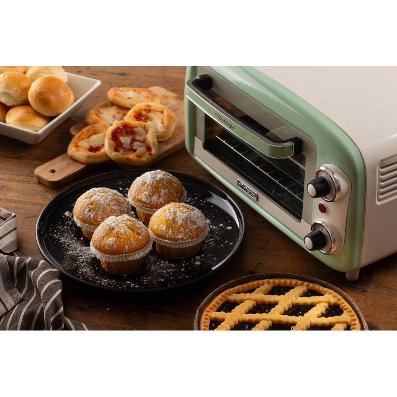 Forno Elettrico Vintage 800W - Capacità 10L - Doppio vetro - Retrò - Verde