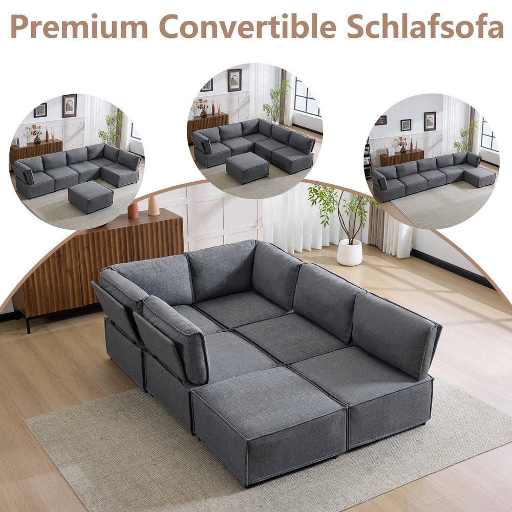 Divano Modulare in Tessuto ¨C Xylo ¨C Grigio Scuro, Legno
