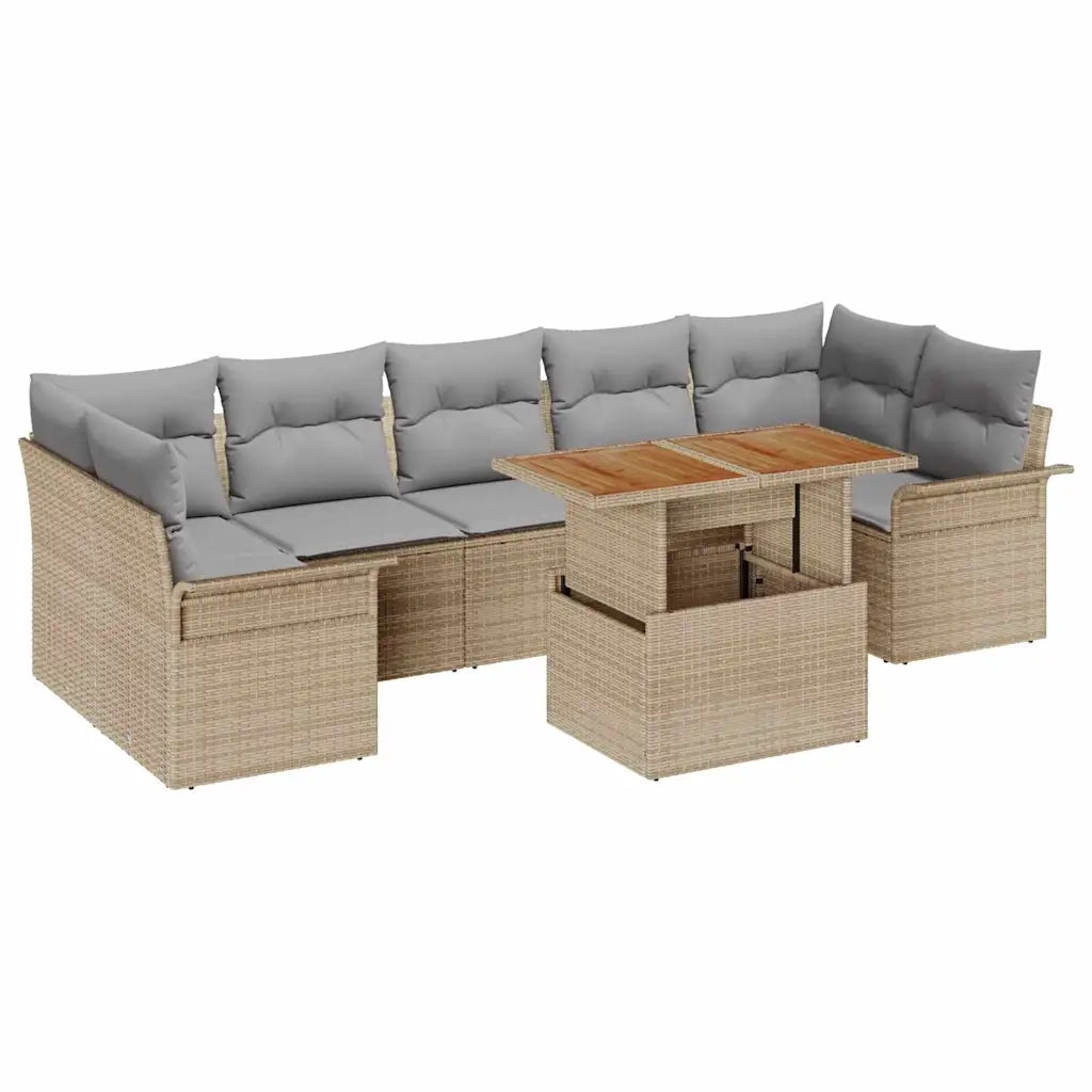 Set Divano da Giardino 8 pcs Beige Poly Rattan