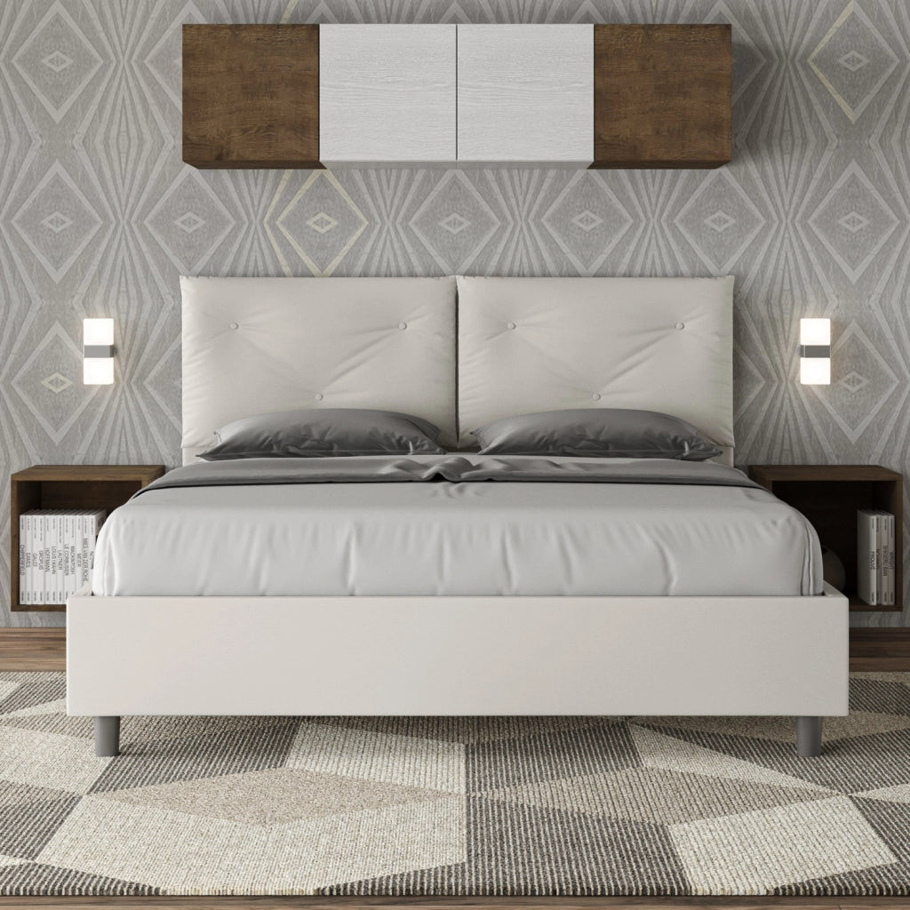 BS COM Letto matrimoniale contenitore imbottito 160x200 similpelle bianco
