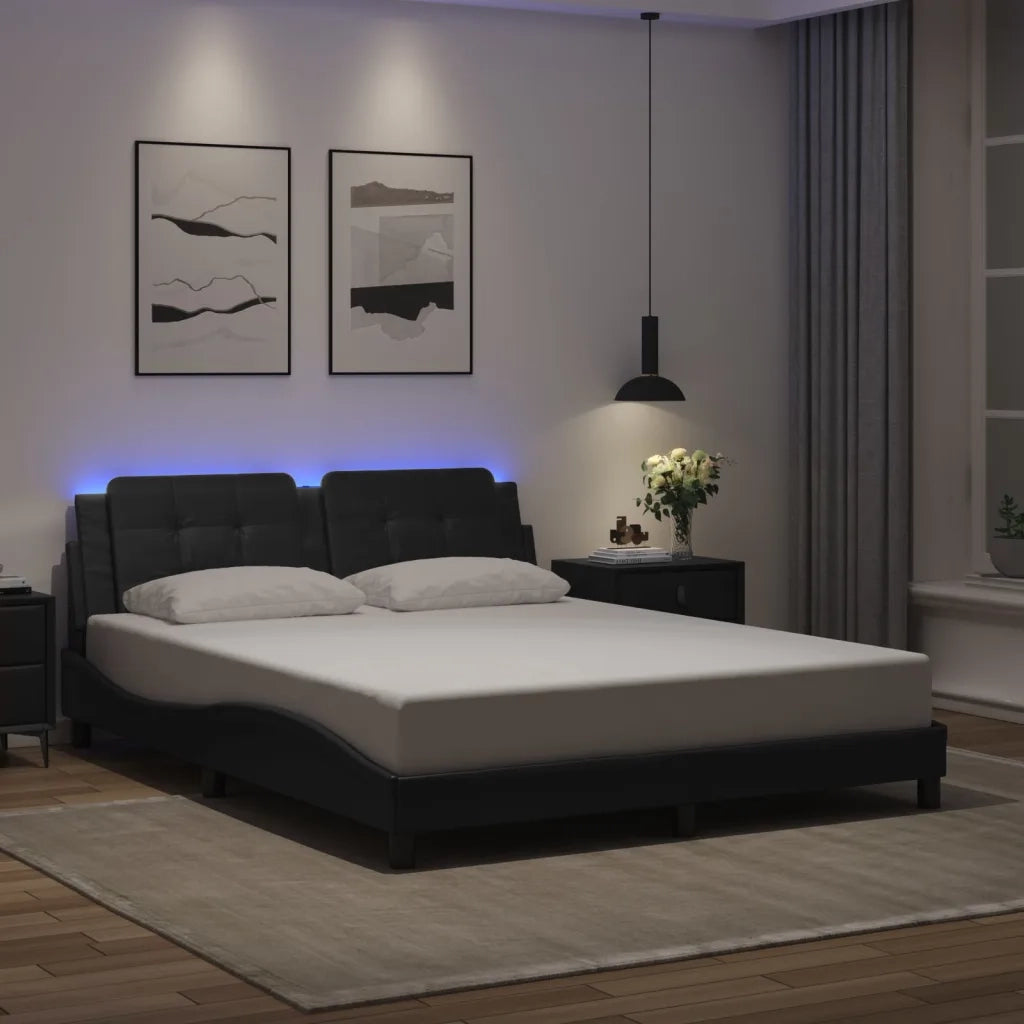 Letto matrimoniale | Letto per adulti | Giroletto con LED senza Materasso Zadar Nero 160x200 cm