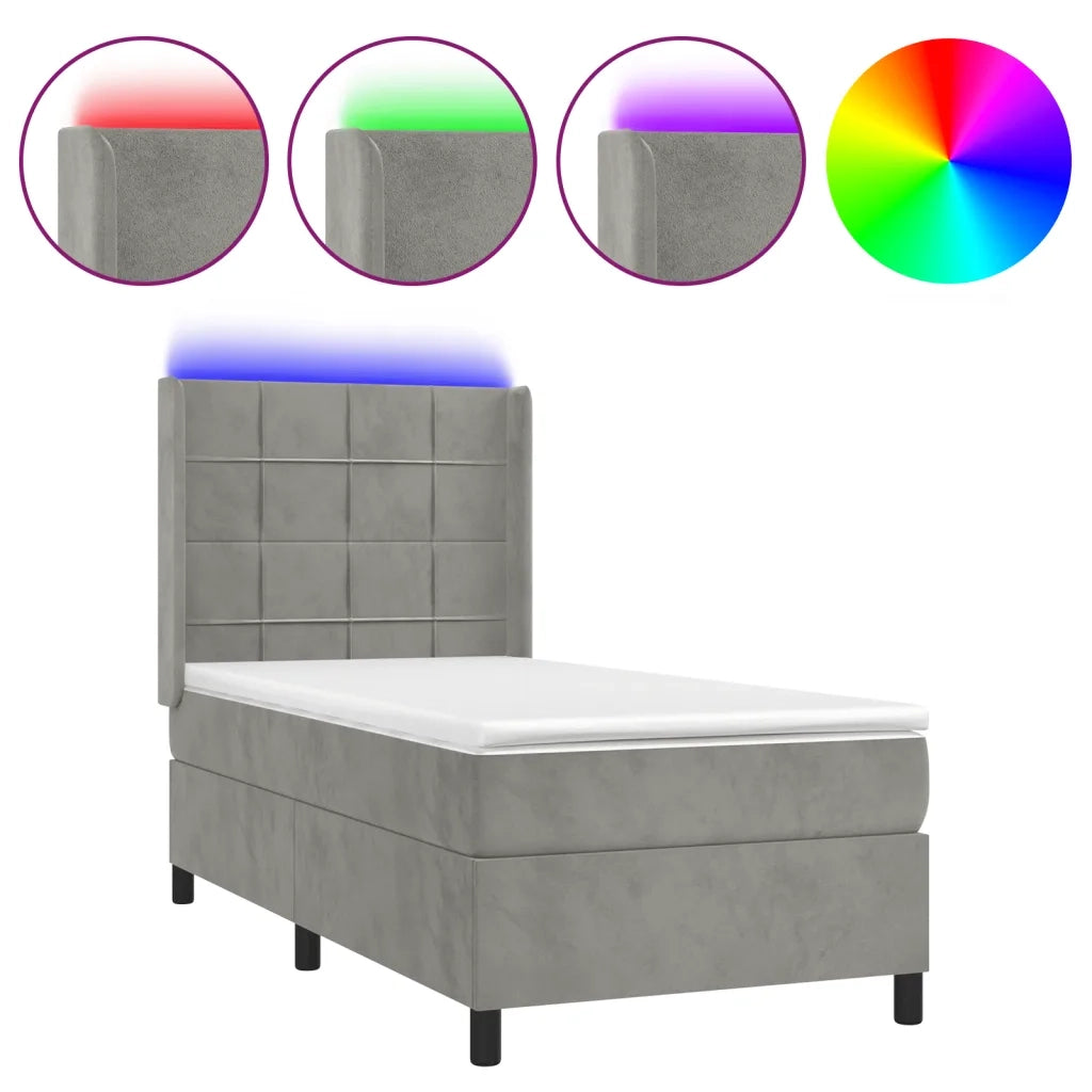 Letto a Molle Materasso e LED-Struttura Letto con Materasso Grigio Chiaro 80x200 cm Velluto 307808