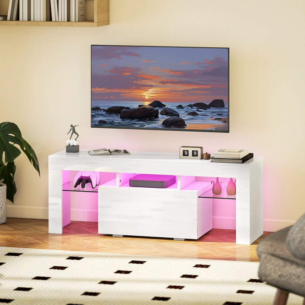 Mobile TV con LED RGB e ripiani in vetro temperato ¨C Xylo ¨C bianco lucido 120x34x45cm