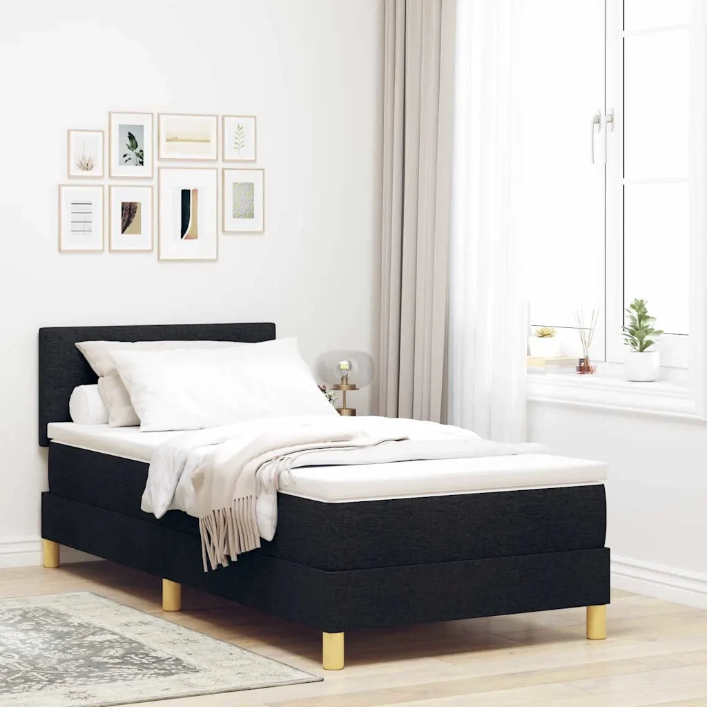 Letto a Sorgente LED con materasso Nero 90 x 200 cm Tessuto