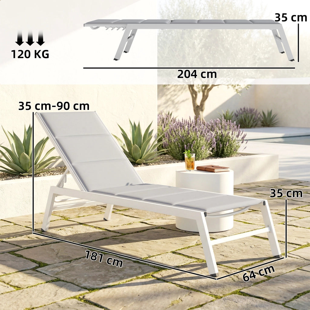 Sdraio Imbottita, Schienale 6 Posizioni, Telaio Alluminio, Capacit¨¤ 120 Kg, Grigio Chiaro