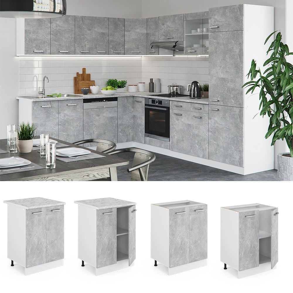 Mobiletto base cucina R-Line Calcestruzzo/Bianco 60 cm, PL Rovere Vicco