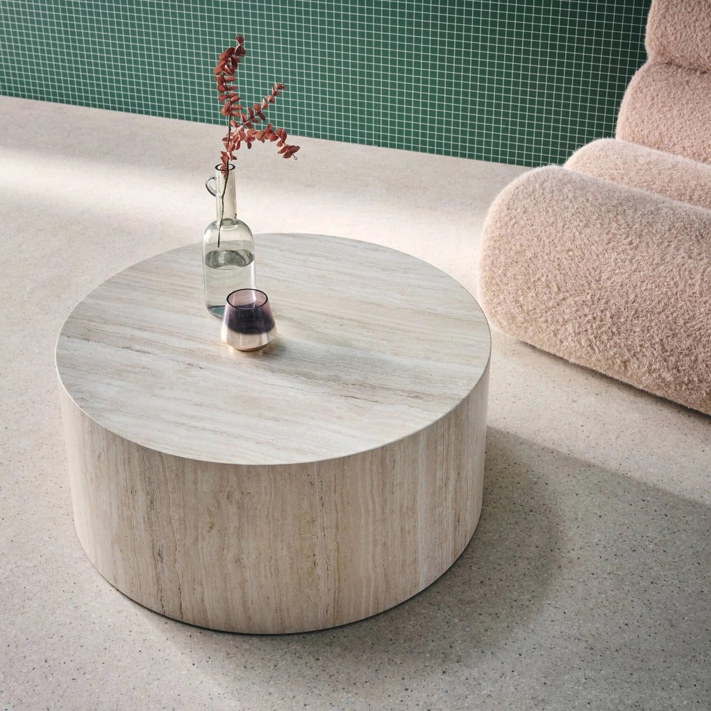 Tavolino rotondo, beige travertino