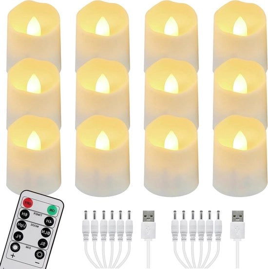 Lampadine led a led con timer e telecomando - 12 pezzi per festa di Natale Halloween - luce decorativa a led con alimentazione USB e cavo di alimentazione con funzione di sfarfallio a led dimmerabile in bianco caldo.
