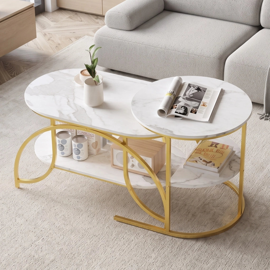 Tavolini da salotto set 2 pezzi 80x46x45 cm con contenitore pieghevoli da divano effetto marmo metallo - oro