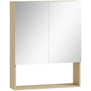Mobile da bagno, ante a specchio, ripiano aperto, montaggio a parete, MDF, truciolato, rovere