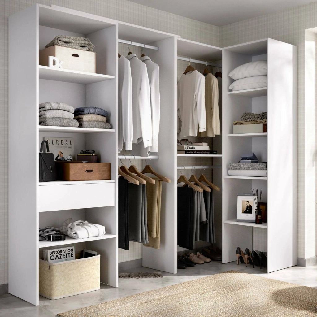 Guardaroba grande Florita, Mobile camera da letto, Cabina armadio portabiti, Armadio appendiabiti, 248x79 h187 cm, Bianco
