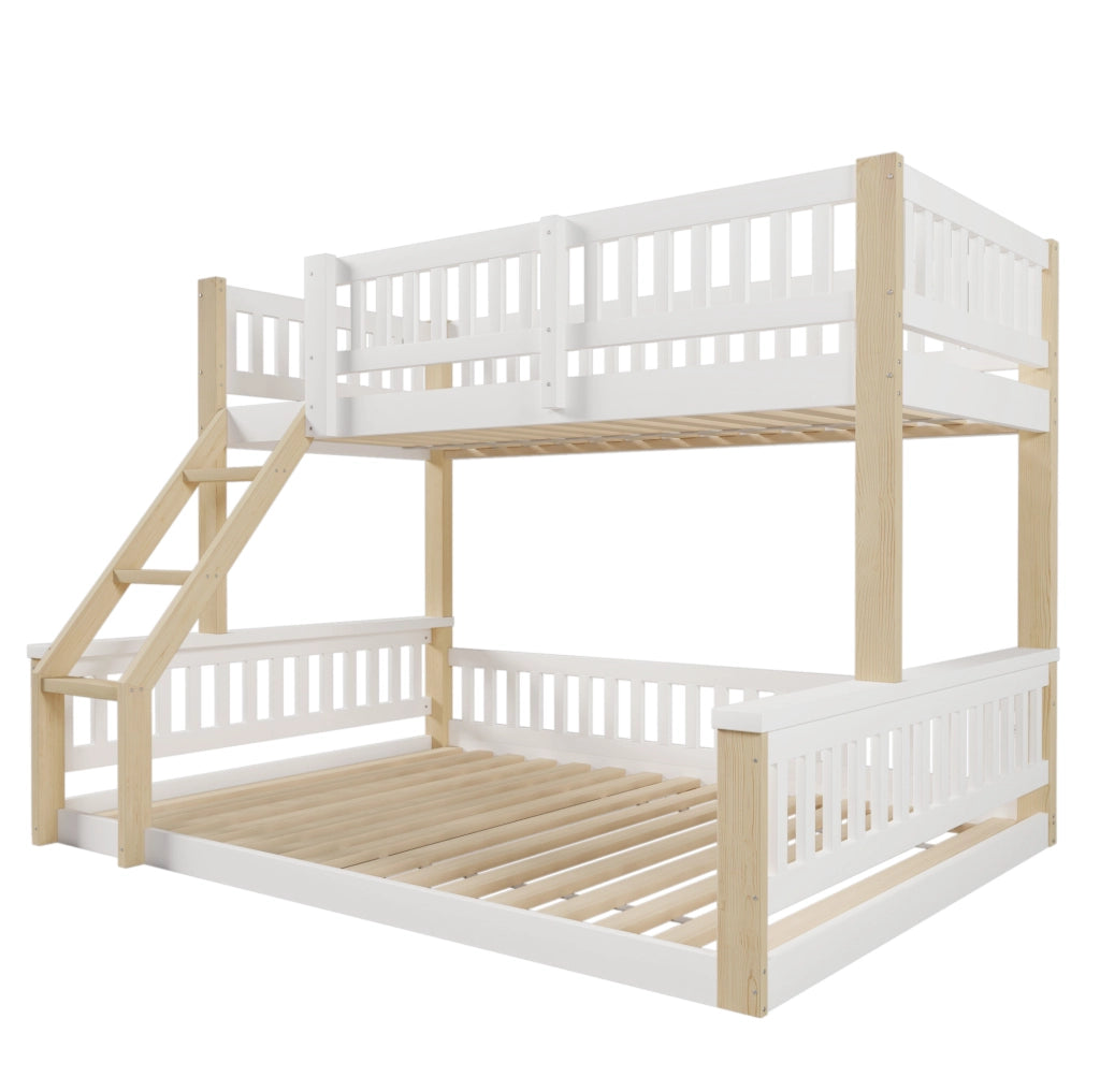 Letto a castello in legno 90x200 cm + 140x200 cm con scala e sponde