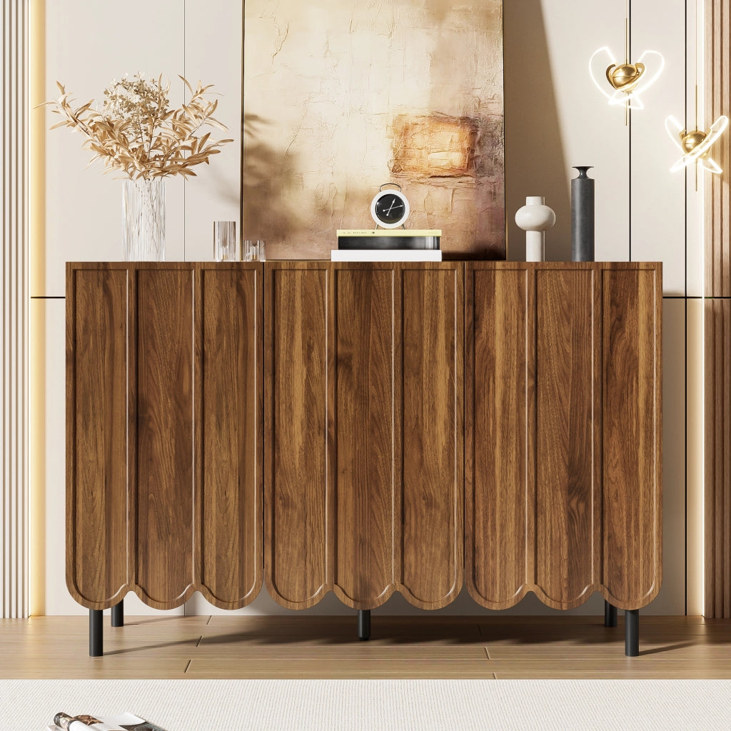 SIDEBOARD 120x35x80 cm MDF colore noce con ante ondulate