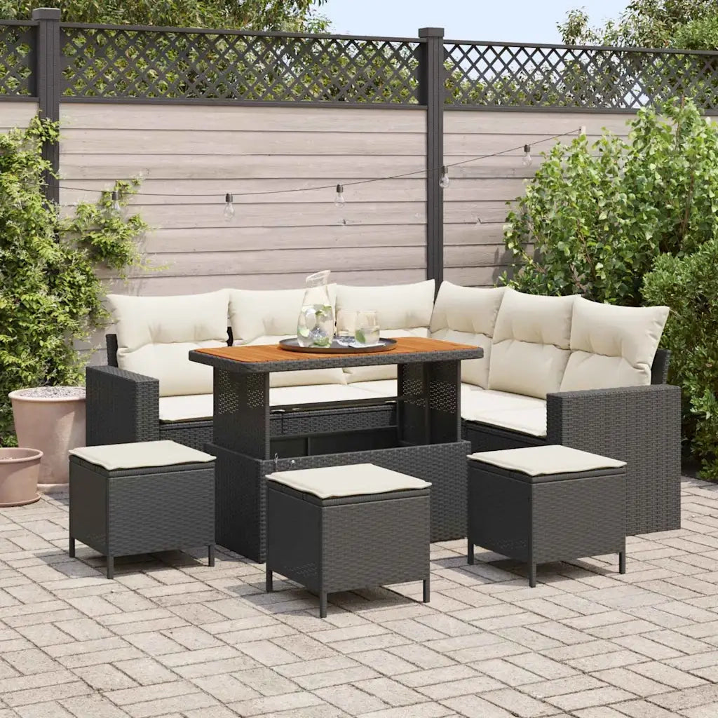 Set Divano da Giardino 9 pcs Nero polyrattan