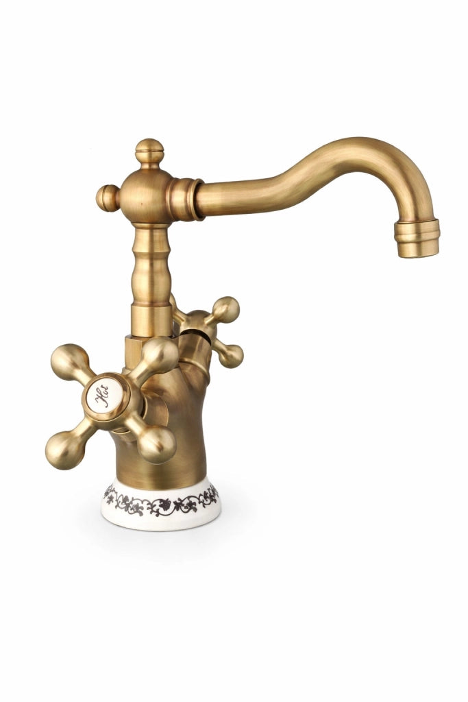 Rubinetto bagno Per Lavabo Vintage Bronzato stile antico ceramica piletta inclusa