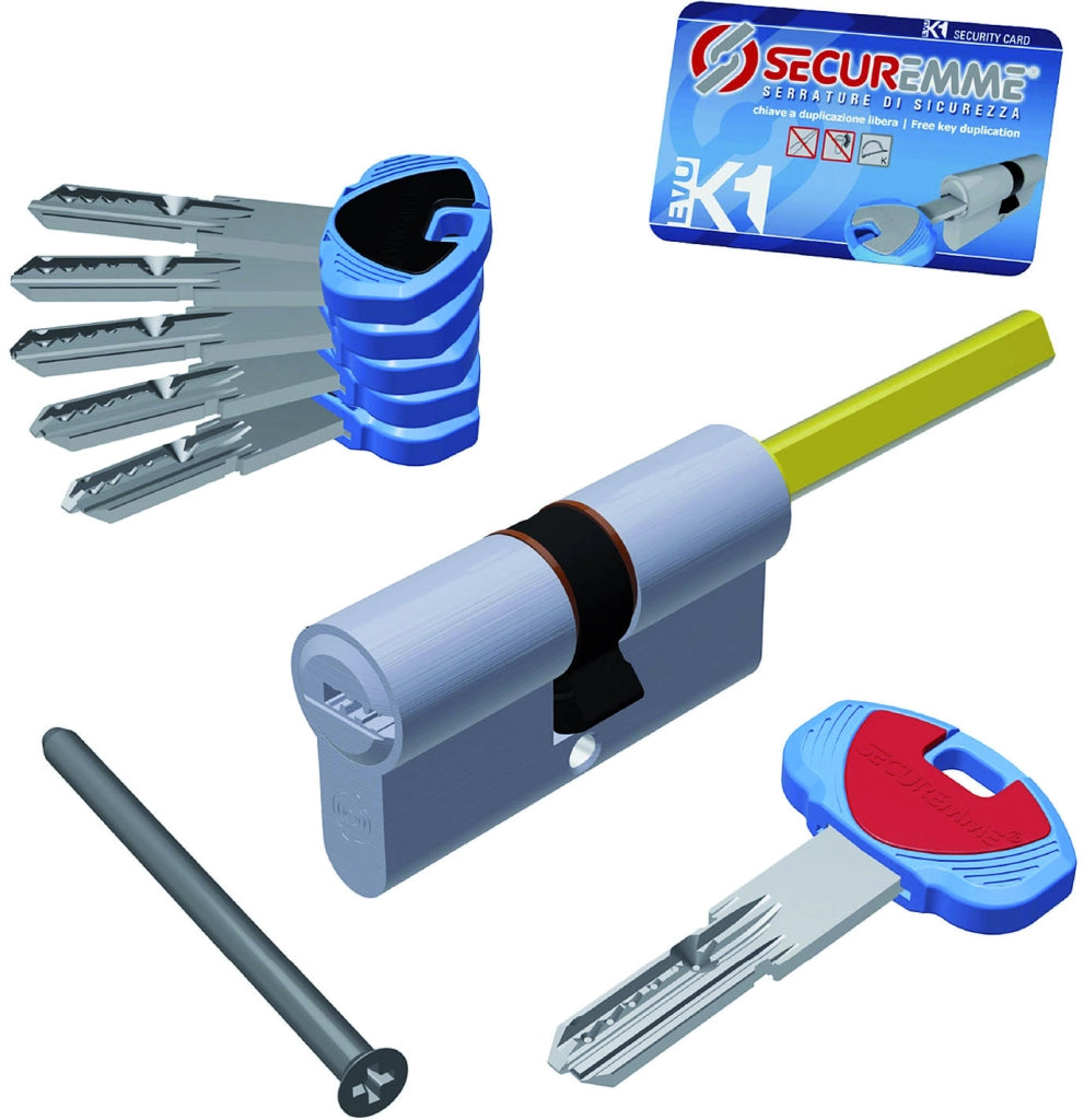 Securemme CILINDRO CROMO SATINATO EVOK1 CON CODOLO 5 chiavi mm. 65 (30+35)