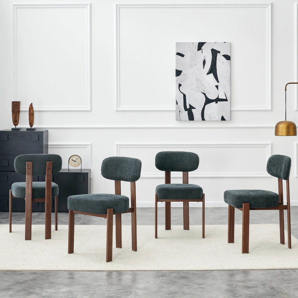 Set 4 Sedie da Pranzo Imbottite ¨C Xylo ¨C Tessuto Lino, Schienale Curvo, Stile Moderno