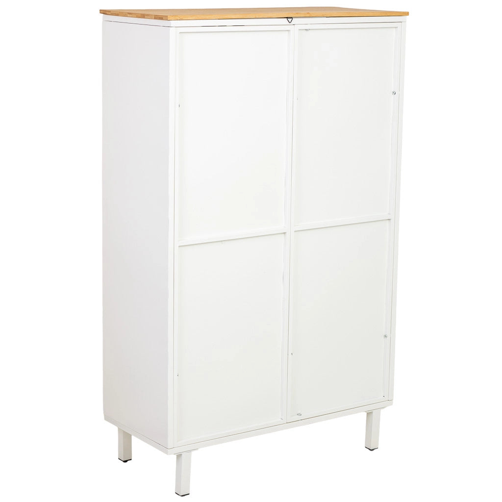 Vetrina in metallo, legno e vetro, 2 ante, bianco, 80x35x130,5h cm