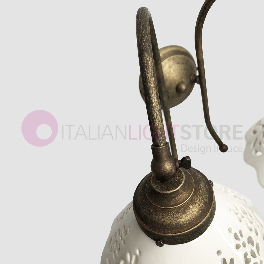 VOLTERRA Applique Doppia Luce Ottone e Ceramica Stile Rustico