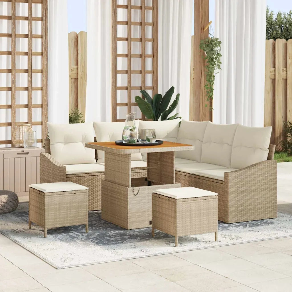Set Divano da Giardino con cuscino 8 pcs Beige polyrattan