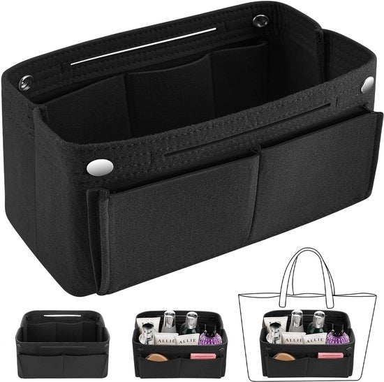 Organizzatore per borse da mano, tassello per organizzare borse da donna, dimensioni 24 x 15 x 8 cm, organizzatore per borse in pelle nera