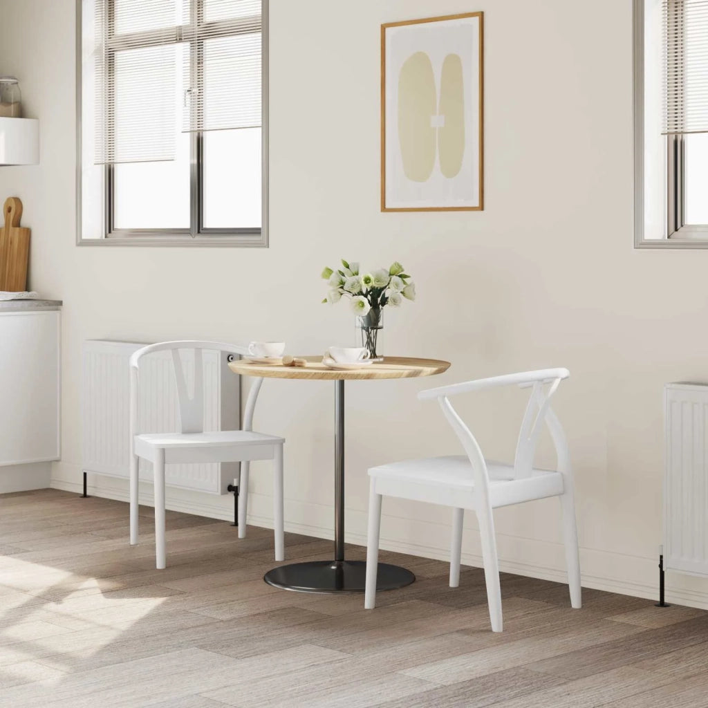 Sedia da pranzo 2 pz | Sedie da cucina Bianco e Bianco Legno di gomma solido