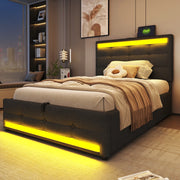 LETTO Imbottito 90x200 cm Grigio con LED RGB e porte USB