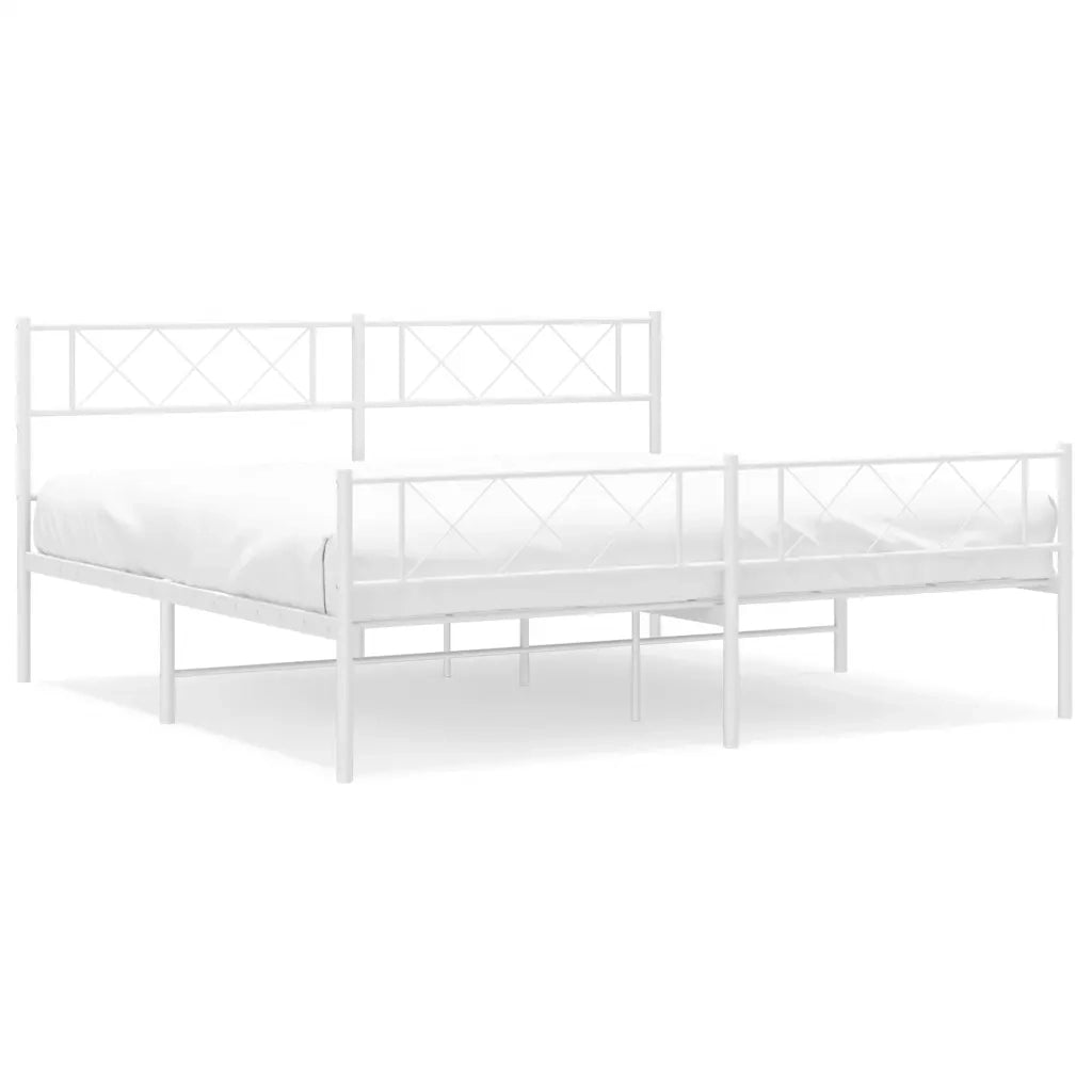Letto matrimoniale | Letto per adulti | Giroletto con Testiera e Pediera Metallo Bianco 193x203 cm