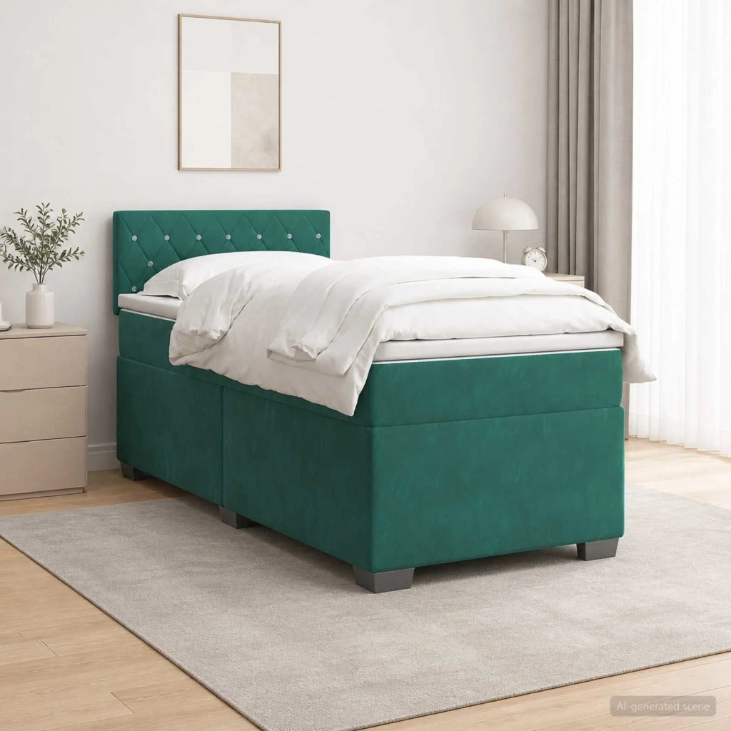 Letto con Box Spring, Materasso e LED Verde Scuro 90 x 200 cm 3452099