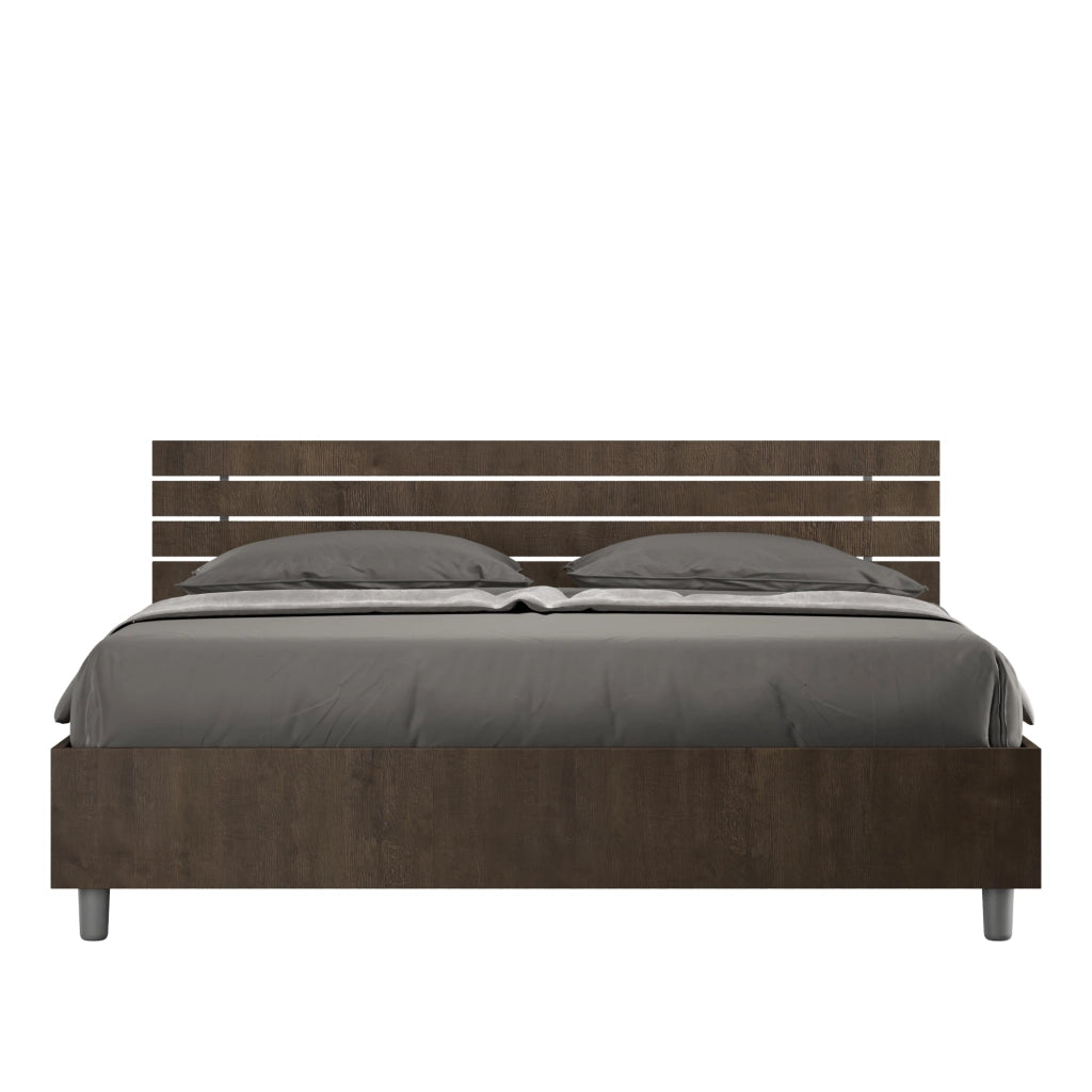 BS COM Letto matrimoniale contenitore 160x200 testata inclinata con doghe noce