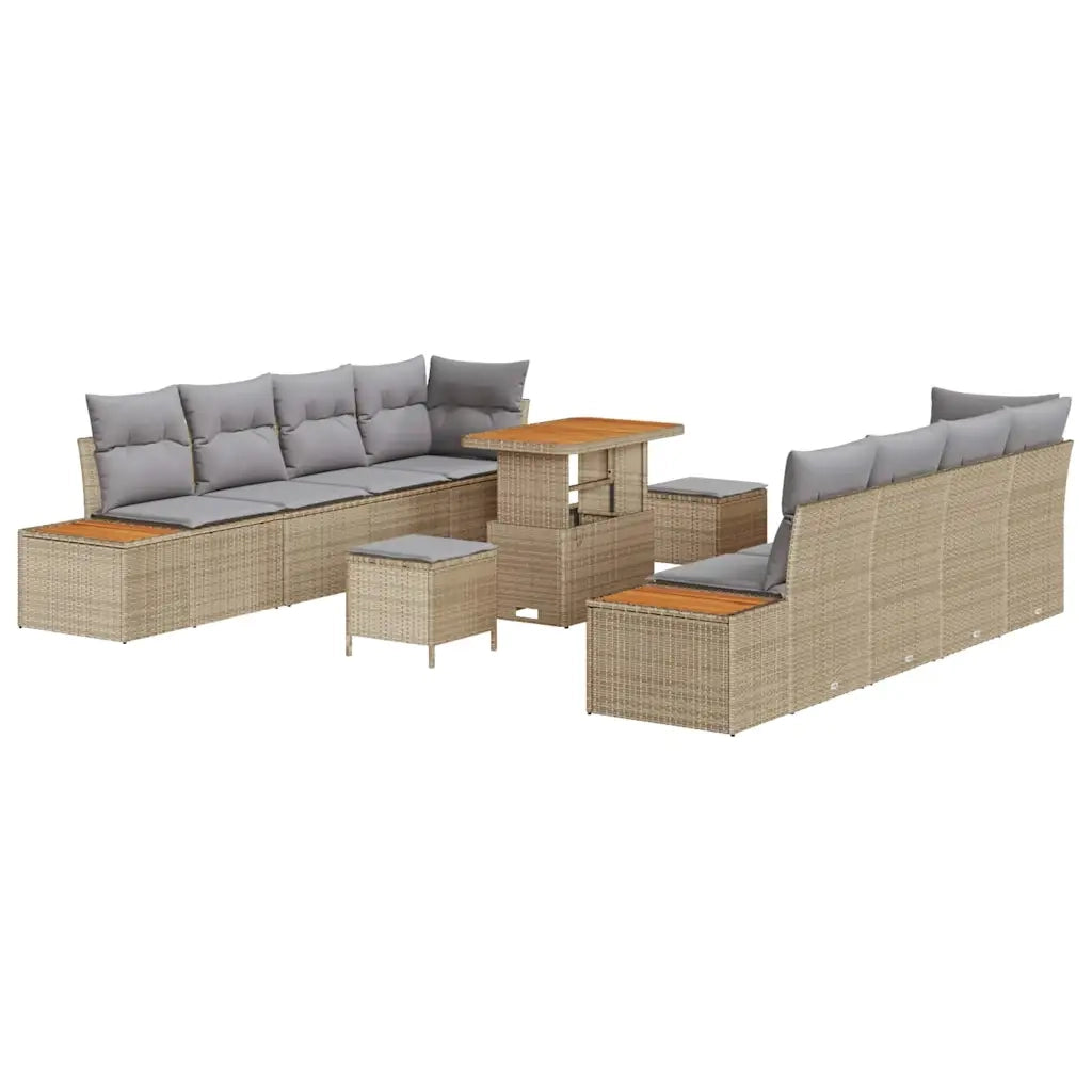 Set Divano da Giardino con cuscino 11 pcs Beige Poly Rattan