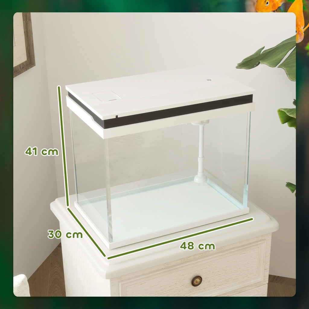 Acquario Vetro 41 Litri con Sistema Filtraggio, Luci LED, Pompa Acqua ¨C zephmum ¨C Bianco