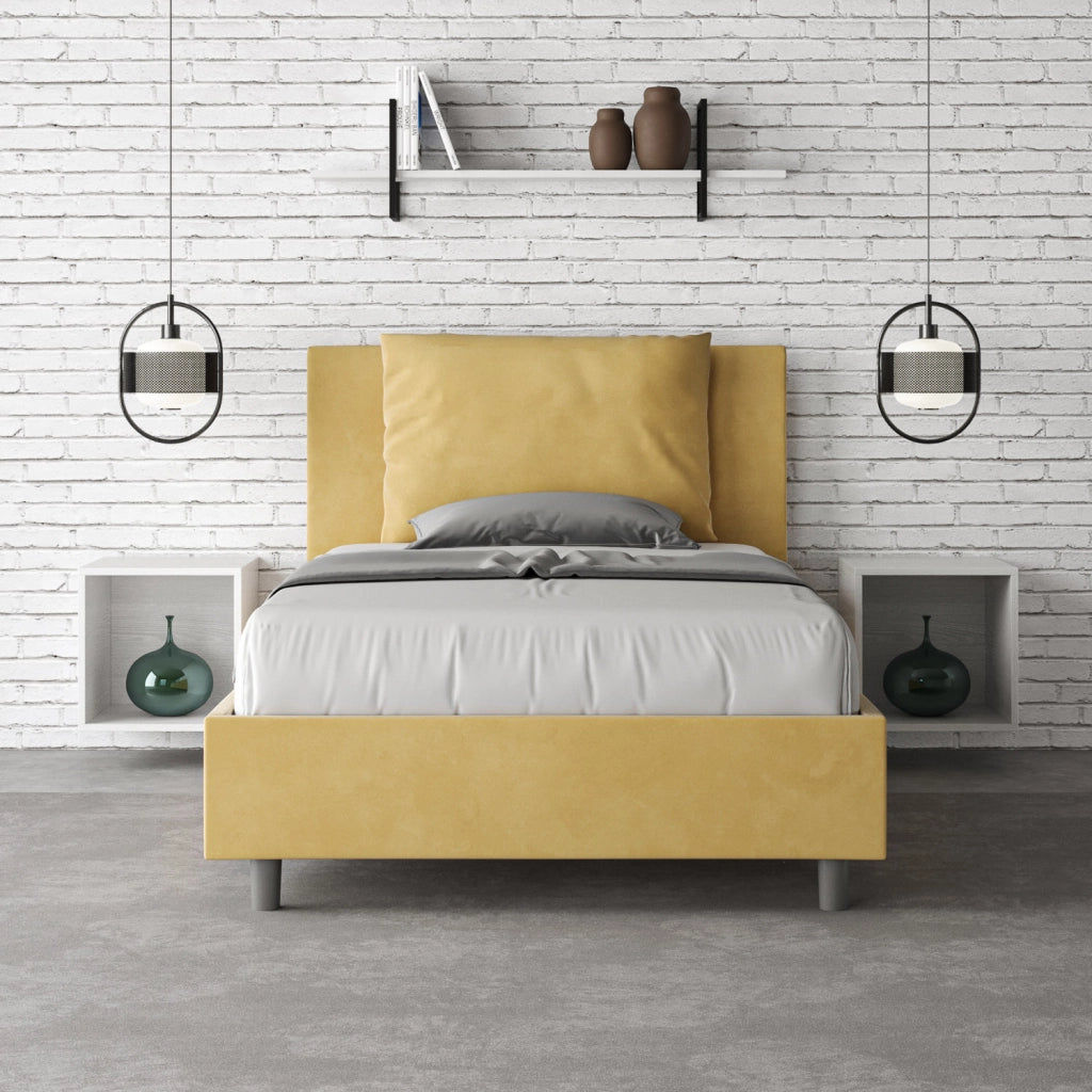 BS COM Letto una piazza e mezza senza rete imbottito 120x190 microfibra ocra
